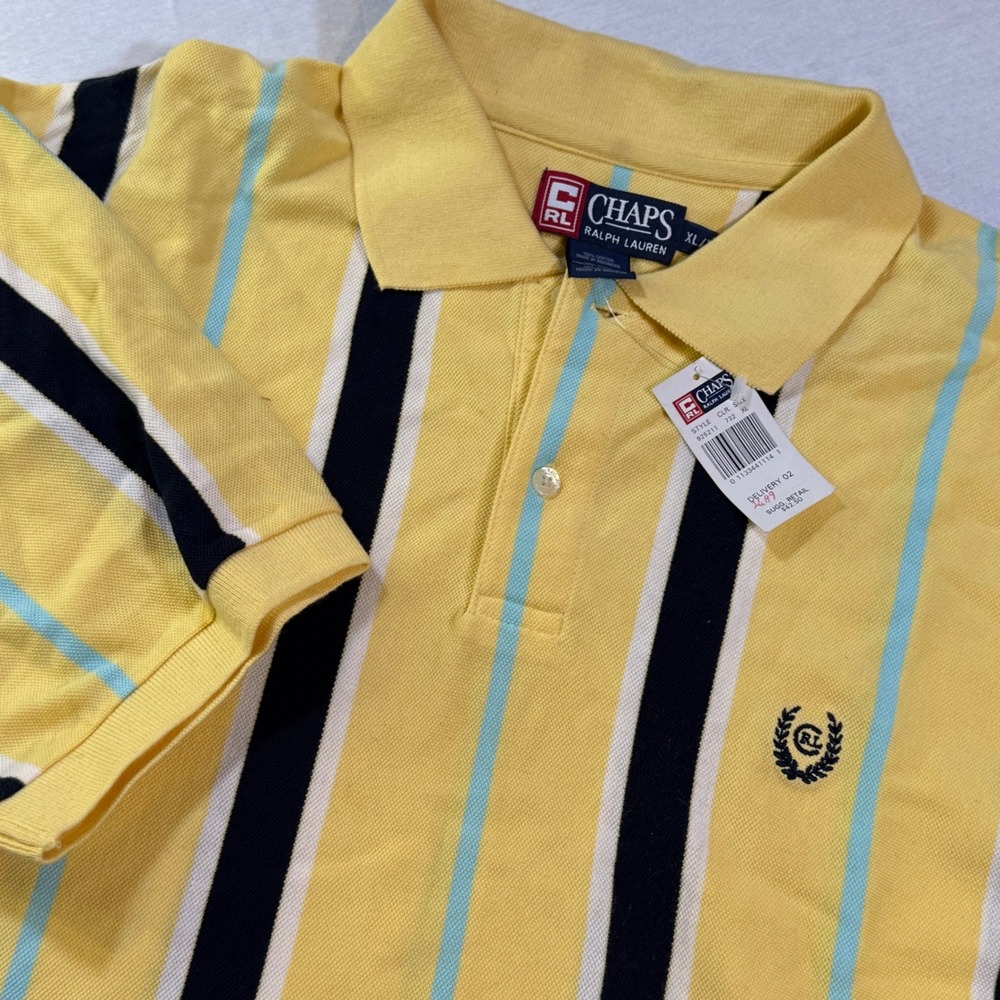 New/Old Stock 90's Chaps‎ Ralph Lauren Rugby Polo Yellow Striped Mens XL Preppy